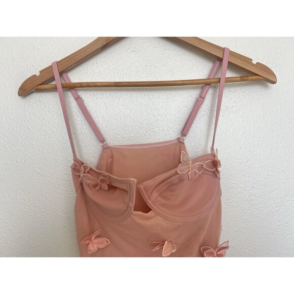 Prettylittlething Pink Butterfly Embroidered Sheer Mesh Bodycon Mini Dress 6 - Picture 6 of 10